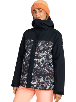 Roxy Snow Galaxy Γυναικείο Μπουφάν Χειμωνιάτικο Softshell Μακρύ Μαύρο Λευκό ERJTJ03484-KVJ3