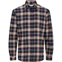 Jack & Jones Ανδρικό Πουκάμισο Βαμβακερό Καρό Μακρυμάνικο Κανονική Γραμμή Πορτοκαλί Navy Μπλε 12259035