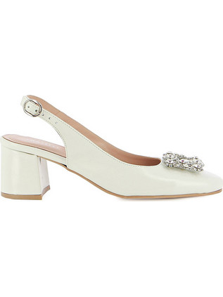 Fratelli Petridi Γόβες Slingback Λουστρίνι με Χοντρό Χαμηλό Τακούνι Εκρού 912000000915