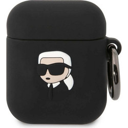 Karl Lagerfeld 3D Logo NFT Karl Head Θήκη Σιλικόνης με Γάντζο για Apple AirPods 1 / 2 Μαύρη