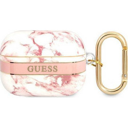 Guess Marble Strap Collection Θήκη Σιλικόνης με Γάντζο για Apple AirPods Pro 1 Ροζ