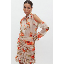 Mix & Match Alessandra Μακρυμάνικο Γυναικείο Πουκάμισο Πολυεστέρα Φλοράλ Μπεζ 012270