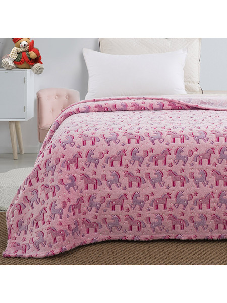 Beauty Home Art 6148 Παιδική Κουβέρτα Fleece Μονόκεροι Φωσφοριζέ 160x220 Ροζ
