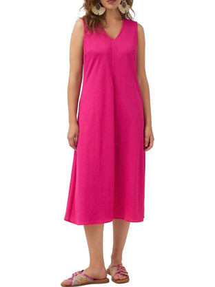 Tinta Style Ettel Midi Καλοκαιρινό Καθημερινό Φόρεμα Μεταξωτό Φούξια 3802010
