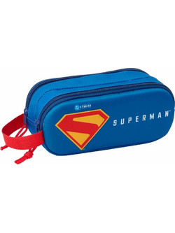 Safta Superman Κασετίνα Βαρελάκι με 2 Θήκες Μπλε S4312571
