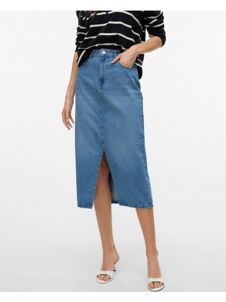 Vero Moda Μίντι Φούστα Τζιν Ψηλόμεση Pencil Μπλε 10335365