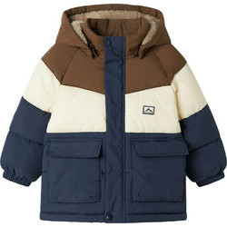 Name It Παιδικό Μπουφάν Χειμωνιάτικο Puffer Αντιανεμικό Καφέ Λευκό Navy Μπλε 13243947