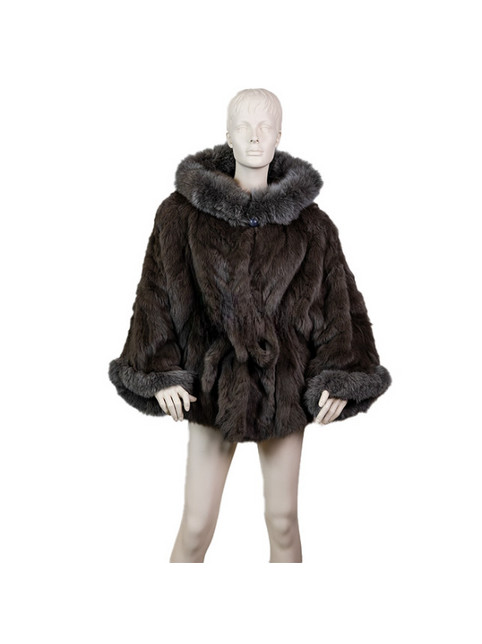 Leather Brands Γυναικεία Γούνα με Κουκούλα Σοκολατί FUR-KΒ-6