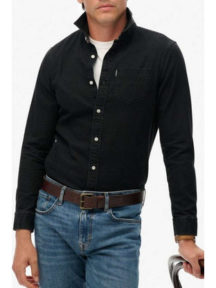 Superdry Ανδρικό Πουκάμισο Τζιν Μακρυμάνικο Κανονική Γραμμή Overshirt Μαύρο M4011065A