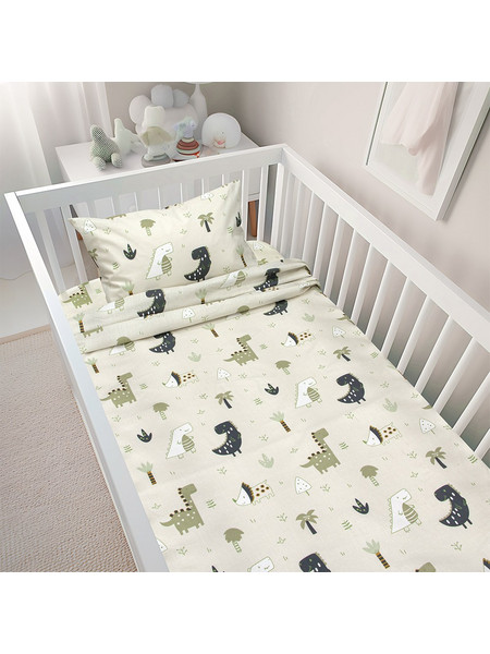 Lino Home Σετ Βρεφικά Σεντόνια Κούνιας Βαμβακερά 120x180 Dino Forest Green 3τμχ