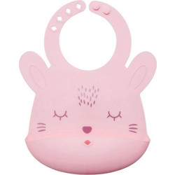 Tiny Twinkle Bunny Αδιάβροχη Σαλιάρα Σιλικόνης με Κουμπί & Τσέπη 4m+ Ροζ