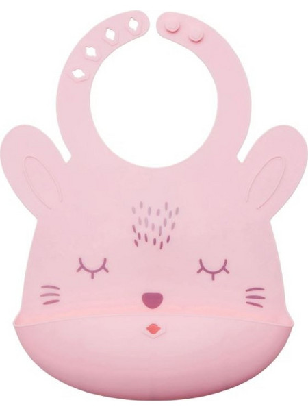 Tiny Twinkle Bunny Αδιάβροχη Σαλιάρα Σιλικόνης με Κουμπί & Τσέπη 4m+ Ροζ