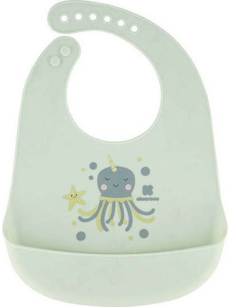 KikkaBoo Sea World Octopus Αδιάβροχη Σαλιάρα Σιλικόνης με Κουμπί & Τσέπη 4m+ Πράσινο Mint