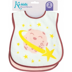 Kiokids Space Σετ Αδιάβροχες Σαλιάρες από 100% Βαμβάκι με Αυτοκόλλητο 4m+ Λευκή Ροζ 2τμχ