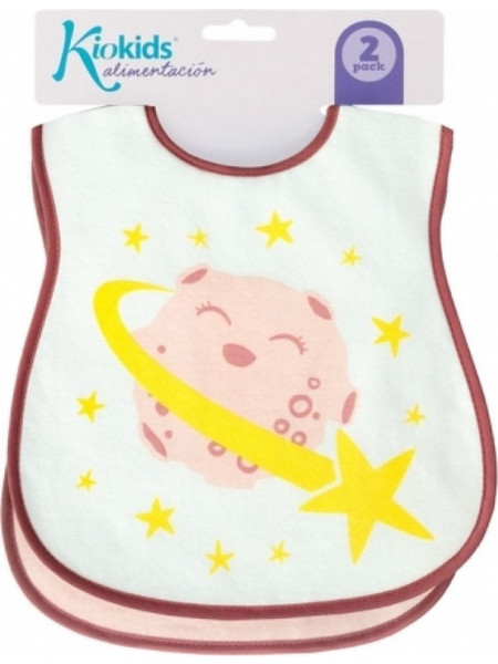 Kiokids Space Σετ Αδιάβροχες Σαλιάρες από 100% Βαμβάκι με Αυτοκόλλητο 4m+ Λευκή Ροζ 2τμχ