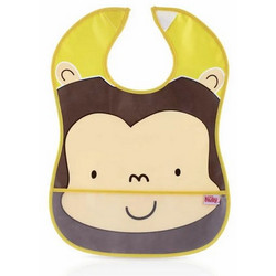 Nuby Monkey Αδιάβροχη Σαλιάρα με Αυτοκόλλητο & Τσέπη 3m+ Κίτρινη