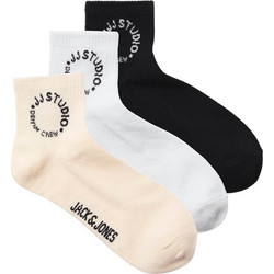 Jack & Jones Ανδρικές Κάλτσες Κοντές με Σχέδια Μαύρες Λευκές Μπεζ 3Pack 12268714