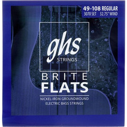 GHS Brite Flats 3070 Σετ 4 Χορδές Ηλεκτρικού Μπάσου Nickel Plated Steel 49-108" Normal Tension 3/4