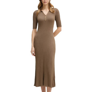 Tommy Hilfiger Midi Καθημερινό Φόρεμα Ριπ Καφέ WW0WW48447-R07 Tommy Hilfiger Midi Καθημερινό Φόρεμα Ριπ Καφέ WW0WW48447-R07
