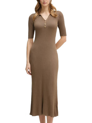 Tommy Hilfiger Midi Καθημερινό Φόρεμα Ριπ Καφέ WW0WW48447-R07