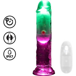 Shots Realrock Vibrating Straight Cock 16.cm Ρεαλιστικός Δονητής για Ζευγάρια με Τηλεχειριστήριο Ροζ Πράσινος