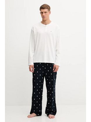 Tommy Hilfiger Χειμωνιάτικες Ανδρικές Πιτζάμες Βαμβακερές Λευκές UM0UM03592-0V0
