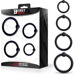 IntoYou Beast Rings Silicone Penis Rings BR-140 Σετ Ελαστικά Δαχτυλίδια Πέους Σιλικόνης Μαύρα 4τμχ