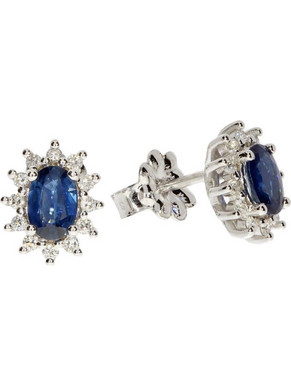 Mar & Co Diamonds Γυναικεία Σκουλαρίκια Καρφωτά από Λευκόχρυσο 18K με Διαμάντι & Ζαφείρι SK046SH