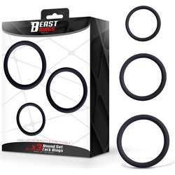 IntoYou Beast Rings Adjustable Penis Rings 3pcs BR-144 Σετ Ελαστικά Δαχτυλίδια Πέους & Όρχεων Σιλικόνης Μαύρα 3τμχ