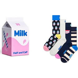 Happy Socks Milk Carton Ανδρικές Κάλτσες Ψηλές με Σχέδια Μαύρες Μπεζ 4Pack P001724-1000