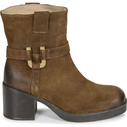 Unisa Jefe Γυναικεία Μποτάκια Biker Suede Καφέ με Χοντρό Χαμηλό Τακούνι