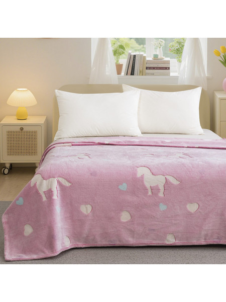 Cosmin Horses Παιδική Κουβέρτα Fleece Μονόκεροι Φωσφοριζέ 160x220 Ροζ 4000770