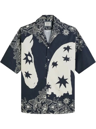 Scotch & Soda Ανδρικό Πουκάμισο Βαμβακερό Κοντομάνικο Κανονική Γραμμή Navy Μπλε 183070-401