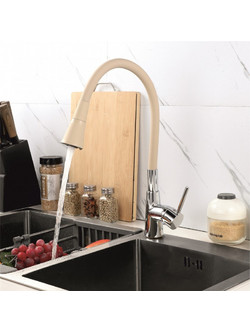 Inter Ceramic 7108223BEIGE Μπαταρία Κουζίνας Πάγκου Διπλής Παροχής Ανάμεικτη με Εύκαμπτο Ρουξούνι Μπεζ