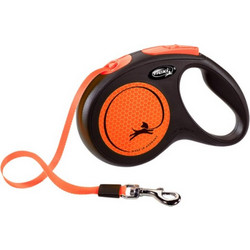 Flexi New Neon Πτυσσόμενο Λουρί Σκύλου έως 25kg 5m Μαύρο Πορτοκαλί