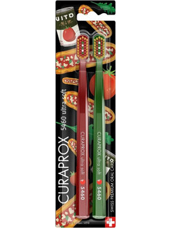 Curaprox Pizza Edition Ultra Soft Οδοντόβουρτσες 2τμχ Κόκκινη Πράσινη