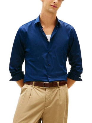 Tommy Hilfiger Ανδρικό Πουκάμισο Βαμβακερό Μακρυμάνικο Κανονική Γραμμή Navy Μπλε MW0MW42779-DCA