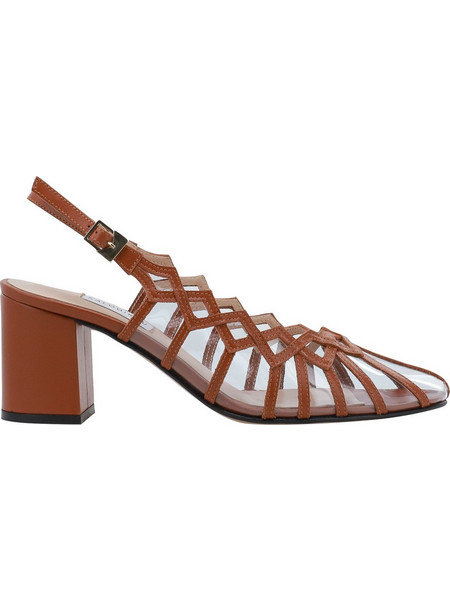 KALOGIROU Eliza Γόβες Slingback Δερμάτινες με Χοντρό Ψηλό Τακούνι Καφέ