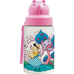 Laken Alice in Wonderland Παιδικό Παγούρι Θερμός Ανοξείδωτο BPA Free με Καλαμάκι Ροζ 350ml