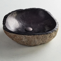 Fossil Riverstone Επικαθήμενος Νιπτήρας Μπάνιου Στρογγυλός Πέτρινος 40x15cm Μαύρος 518-RV40