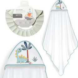 Interbaby Dino Σετ Βρεφικό Μπουρνούζι Κάπα Λευκό Πράσινο Mint 100x100cm 3τμχ