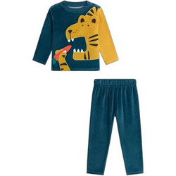 Dpam Hungry Tiger Παιδική Πιτζάμα Βελουτέ Χειμωνιάτικη Πετρόλ Πορτοκαλί XEGOPYJTIG