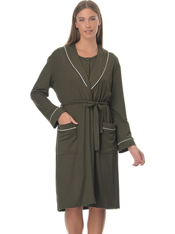 PNN Nightwear Leti Ρόμπα Εγκυμοσύνης & Θηλασμού Χειμωνιάτικη Χακί 1242-1045-1