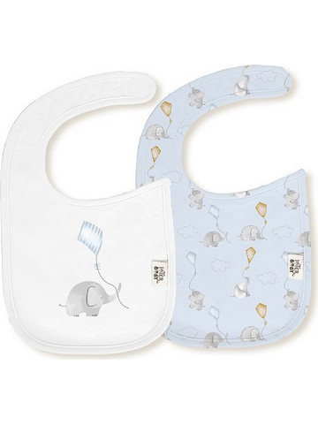 Interbaby Elefante Cometa Σετ Σαλιάρες από 100% Βαμβάκι με Αυτοκόλλητο Λευκή Γαλάζια 2τμχ