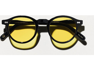 Moscot Mellow Ανδρικά Γυαλιά Ηλίου Στρογγυλά Κοκάλινα Μαύρα με Κίτρινο Φακό