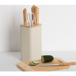 5Five Beige Bamboo Σετ Μαχαίρια από Ανοξείδωτο Ατσάλι με Βάση 4τμχ