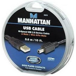 Manhattan 390378 Καλώδιο USB-A Male 2.0 to USB-A Mini Male 3m Black