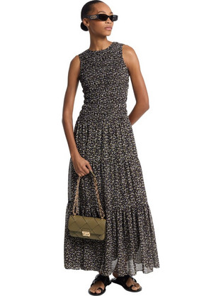 Michael Kors Midi Καλοκαιρινό Καθημερινό Φόρεμα Μαύρο MS582VFH81-340