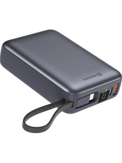 Swissten Power Bank 20000mAh 22.5W με Ενσωματωμένα Καλώδια USB-C & Lightning Silver