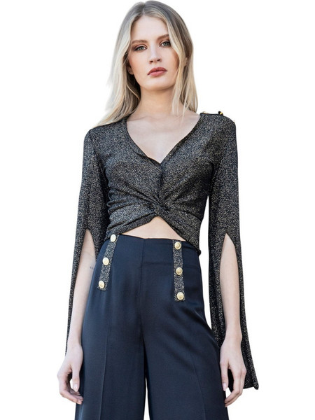 AGGEL Γυναικείο Χειμερινό Crop Top Μαύρο FW51188KF